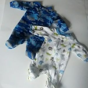 Two preemie footie sleepers in blue